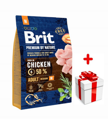BRIT Premium By Nature Adult M 3kg  + niespodzianka dla psa GRATIS!