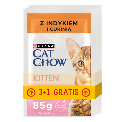 CAT CHOW Kitten Karma dla kociąt z indykiem i cukinią w galaretce 4x85g (3+1 GRATIS)