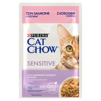 CAT CHOW Sensitive Karma dla kotów z łososiem i cukinią w sosie 85g