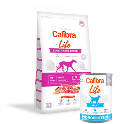 Calibra Dog Life Adult Large Breed Lamb 12kg + CALIBRA Adult Chicken with rice 400g