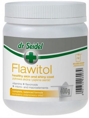 Dr Seidel FLAWITOL zdrowa skóra i piękna sierść Preparat z flawonoidami z winogron, witaminowo-mineralny 400g