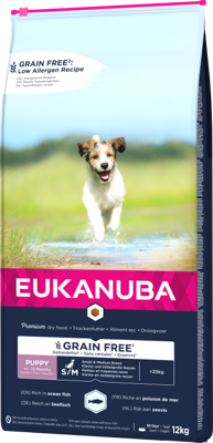 EUKANUBA Puppy&Junior Small/Medium Grain Free 9,5kg/ Opakowanie uszkodzone (2658) !!!