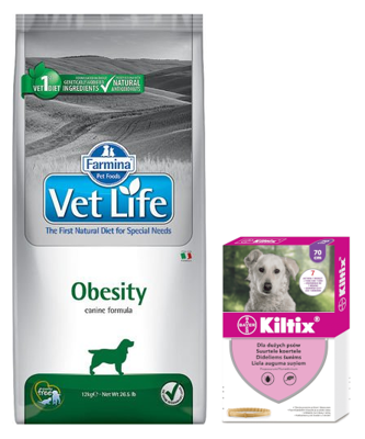 FARMINA Vet Life Dog Obesity 12kg + BAYER Kiltix Obroża dla psów dużych dł 70cm