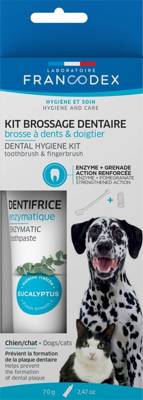 FRANCODEX Zestaw do czyszczenia zębów z enzymatyczną pastą dla psa i kota 70g