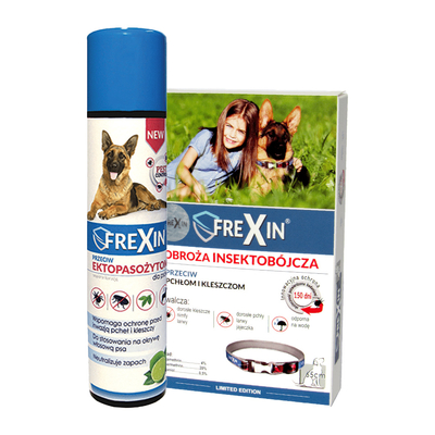FREXIN Obroża insektobójcza dla psa 65 cm + FREXIN Aerozol przeciw ektopasożytom 300 ml