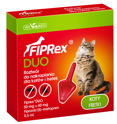 Fiprex DUO Kot 50 mg + 60 mg roztwór do nakrapiania dla kotów i fretek