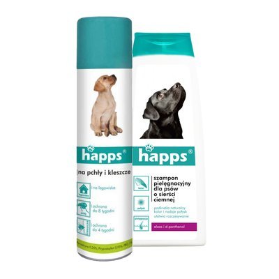 HAPPS - szampon pielęgnacyjny dla psów o sierści ciemnej 200ml + HAPPS -Aerozol na pchły i kleszcze 250ml