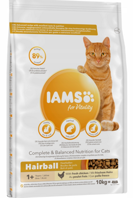 IAMS-Sucha karma for Vitality Hairball dla dorosłych i starszych kotów, z kurczakiem 10kg
