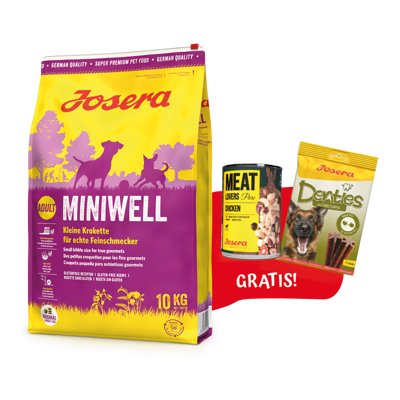 JOSERA Miniwell 10kg+Denties 180g & Meatlovers 400g GRATIS!!