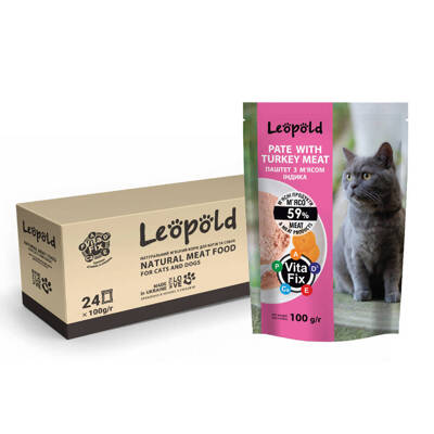Leopold Pasztet mięsny z indykiem dla kotów 24x100g 