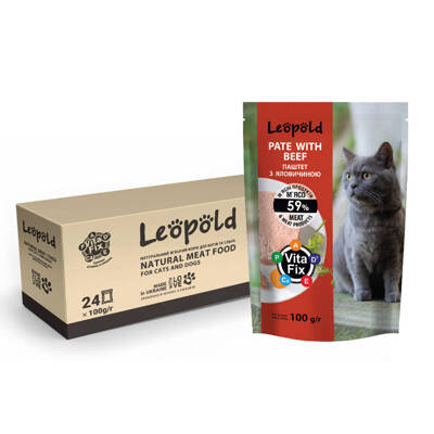 Leopold Pasztet mięsny z wołowiną dla kotów 24x100g 