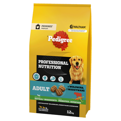 PEDIGREE® Adult Professional Nutrition 12 kg z wołowiną i warzywami - sucha karma pełnoporcjowa dla dorosłych psów dużych i średnich ras\ Opakowanie uszkodzone (2585,2510,2644) !!! 