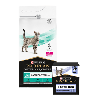 PRO PLAN Veterinary Diets EN St/Ox Gastrointestinal Karma sucha dla kota 5 kg + PRO PLAN FortiFlora Suplement probiotyczny dla kota 30 x 1 g