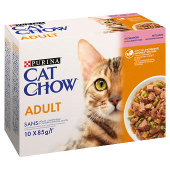 PURINA Cat Chow Adult Karma dla kotów z łososiem i zieloną fasolką w galaretce 10x85 g