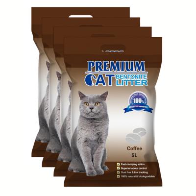 Premium Cat Żwirek Bentonitowy Zbrylający - Kawowy dla kota 4x5L