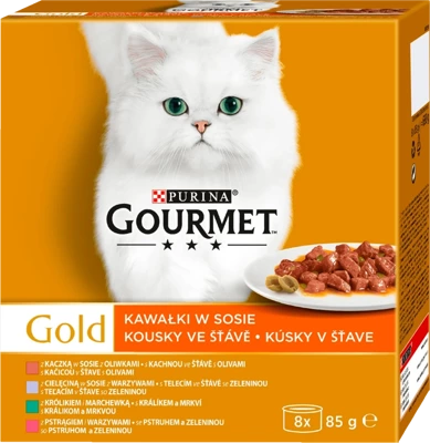 Purina Gourmet Gold kawałki w sosie mix(kaczka, pstrąg, królik, cielęcina) 8x85g