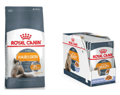 ROYAL CANIN Hair&Skin Care 10kg karma sucha dla kotów dorosłych, lśniąca sierść i zdrowa skóra + saszetka Intense Beauty (galaretka) 12x85g