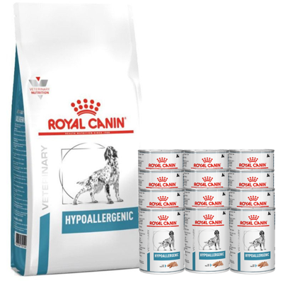 ROYAL CANIN Hypoallergenic DR21 14kg + Hypoallergenic DR21 12x400g puszka