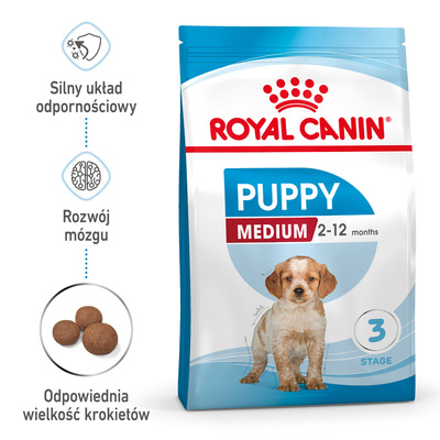 ROYAL CANIN Medium Puppy 15kg karma sucha dla szczeniąt, od 2 do 12 miesiąca, ras średnich/Opakowanie uszkodzone (4201,5333,6142,7589)!!! 