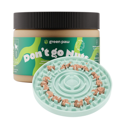 TRIXIE Junior tacka na smakołyki Licking Plate + Green Paw Don’t go Nuts 350g - Masło orzechowe z CBD dla psów (Human Grade)