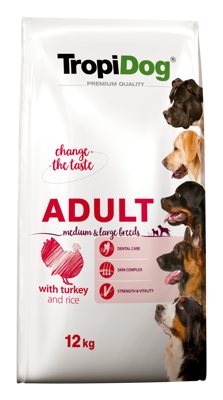 TROPIDOG Premium adult mediu & large breed indyk z ryżem 11,5kg/ Opakowanie uszkodzone (2360) !!!  