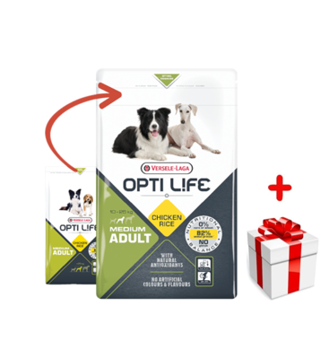 VERSELE-LAGA Opti Life Adult Medium 2,5kg - z kurczakiem - dla średnich ras + niespodzianka dla psa GRATIS!
