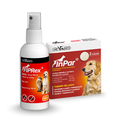 VET-AGRO Fiprex spray 100ml + InPar- tabletki odrobaczające dla psa (2 tabl.)