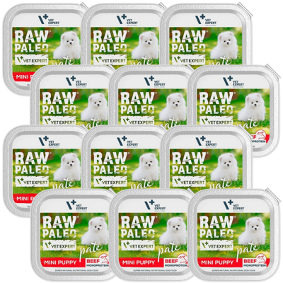 Vetexpert Raw Paleo Pate Mini Puppy Beef 12x150g - wołowina tacka