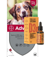 Advantix - dla psów 10-25kg (4 pipety x 2,5ml) + olej konopny - witamina D3 Forte 30ml (dla ludzi)