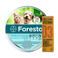 BAYER Foresto Obroża dla kotów i psów poniżej 8kg + Olej konopny - witamina D3 30ml (dla ludzi)