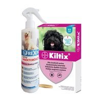 BAYER Kiltix Obroża dla psów średnich dł, 53cm + FREXIN Spray insektobójczy na legowiska 200 g