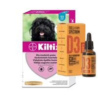 BAYER Kiltix Obroża dla psów średnich dł, 53cm + olej konopny - witamina D3 Forte 30ml (dla ludzi)