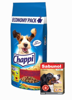 CHAPPI 13,5kg - sucha karma dla psów z wołowiną, drobiem i warzywami + Sabunol szara obroża przeciw pchłom i kleszczom dla psa 50 cm