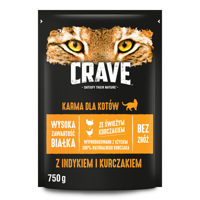 CRAVE - sucha karma 750g z indykiem i kurczakiem (pełnoporcjowa karma bezzbożowa dla dorosłych kotów)