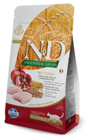 Farmina N&D Ancestral Grain feline CHICKEN & POMEGRANATE NEUTERED 5kg\ Opakowanie uszkodzone (1618) !!! 