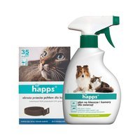 HAPPS - obroża przeciw pchłom dla kotów 35cm + HAPPS - płyn na kleszcze i komary dla zwierząt 200ml
