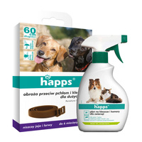 HAPPS - obroża przeciw pchłom i kleszczom dla dużych psów 60cm + HAPPS płyn na kleszcze i komary dla zwierząt 200ml