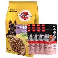 PEDIGREE Junior 15kg (duże rasy) - sucha karma dla psów z kurczakiem i ryżem + PetRepublic JUNIOR 12x100g