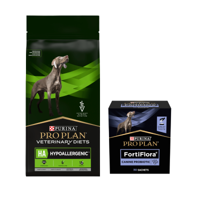 PRO PLAN Veterinary Diets  HA Hypoallergenic Karma sucha dla psa 11kg+ PRO PLAN FortiFlora Suplement probiotyczny dla psa 30 x 1 g