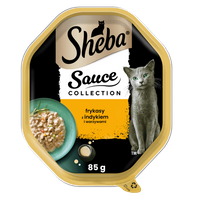 SHEBA Sauce Collection tacka 85 g – mokra karma pełnoporcjowa dla dorosłych kotów, frykasy z indykiem i warzywami, w sosie