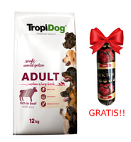 TROPIDOG Premium Adult medium & large breed wołowina z ryżem 12kg + Baton mięsny GRATIS!!!