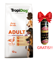 TROPIDOG Premium adult medium & large breed kaczka z ryżem 12kg + Baton mięsny GRATIS!!!