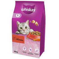 WHISKAS Adult 14kg - sucha karma dla dorosłego kota, z pyszną wołowiną /Opakowanie uszkodzone (9503,2277)!!!