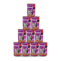 WHISKAS Adult puszka 12x400 g - mokra karma pełnoporcjowa dla dorosłych kotów, kawałki z wołowiną w sosie